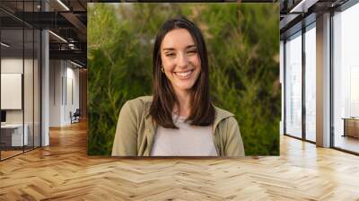 portrait of pretty young happy smiling caucasian woman Wall mural