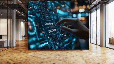 A Futuristic Hand Preparing to Confirm a Purchase in a Tech-Driven Environment of Connectivity. Wall mural