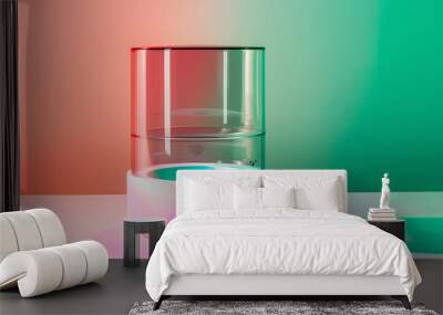 A modern 3D smart pet feeder on a gradient backdrop from green to pink Wall mural