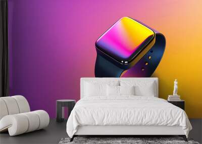 A sleek 3D wearable health monitor on a gradient backdrop from yellow to purple Wall mural