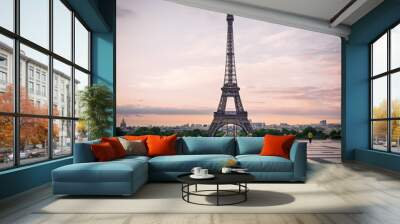 Trocadero and Eiffel Tower at sunshine. Paris, France. Wall mural