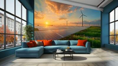 Illustrate the synergy of green energy with a vivid depiction of photovoltaic modules Wall mural