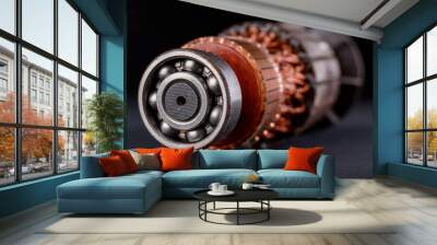 Electric motor rotor on a dark table. Accessories for overhaul and repair of engines. Wall mural