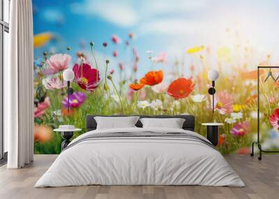 Beautiful meadow full of spring flowers Wall mural