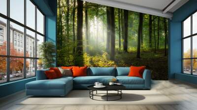 Beautiful morning in the forest Wall mural