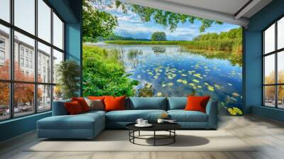 Beautiful summer day on masuria lake district in Poland Wall mural