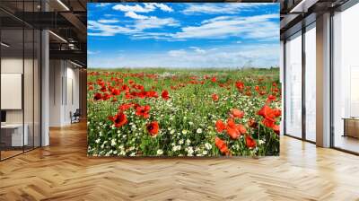 Beautiful summer day on meadow with wild flowers Wall mural