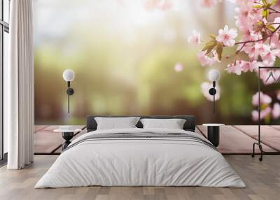 Empty table background with spring theme in background Wall mural