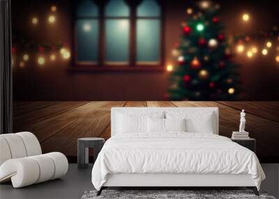 Empty wooden table with christmas theme in background Wall mural