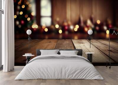 Empty wooden table with christmas theme in background Wall mural