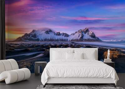 Famous Stokksness beach in Iceland during sunset Wall mural