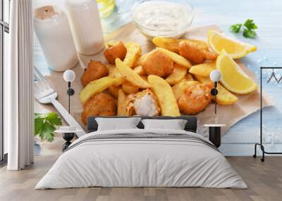 Fish and chips - traditional english fast food Wall mural