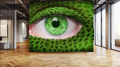 Green eye with lizard pattern Wall mural