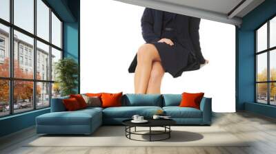 Businesswoman sitting on blank billboard. Wall mural