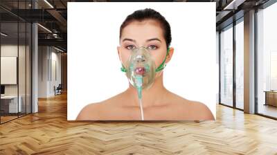 diseased female patient wearing a oxygen mask Wall mural