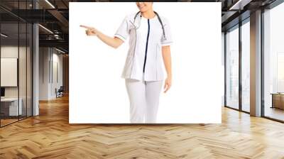 Full length female doctor pointing to the left Wall mural