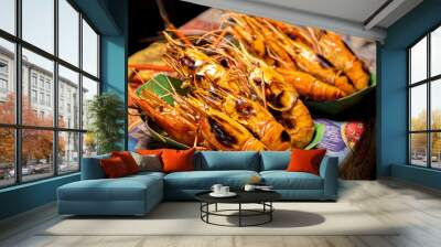 Seafood on a street market in Bangkok, Thailand Wall mural