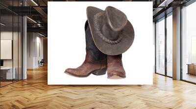 Cowboy boots and hat isolated with clipping path Wall mural