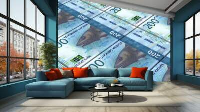 Norwegian krone bills stacks background. 3D illustration Wall mural