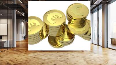 Stacks of gold coins isolated on a white background. Wall mural