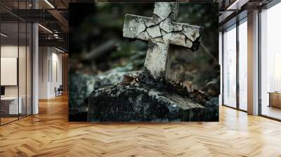 stone cross on the grave Wall mural