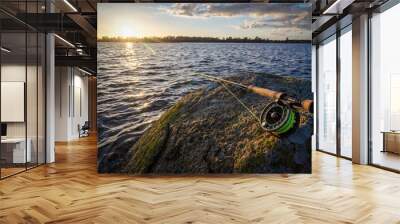 Beautiful sea sunset in fly fishing life Wall mural