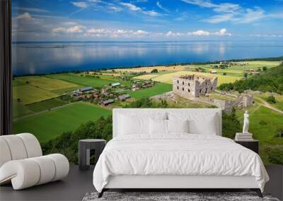 Brahehus Castle with lake panorama - aerial summer view Wall mural