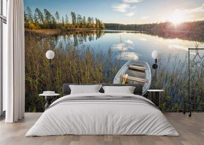 Idyllic autumn sunset by the lake Wall mural