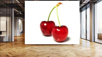 two cherries isolated on white background Wall mural