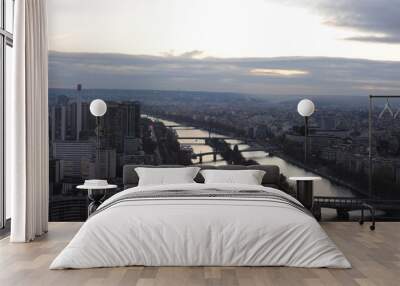 Aerial view and panorama of Paris, the capital of France before dusk Wall mural