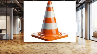 orange realistic road traffic plastic cone with white stripes isolated on transparent background Wall mural