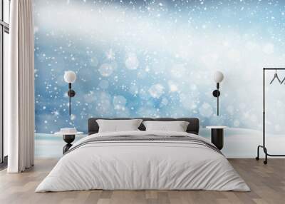 Christmas, Snowy landscape Vector Background. Holiday winter landscape for Merry Christmas with Snowstorm Sky Effect, blizzard, falling snow, snowflakes. Christmas scene. Happy new year. Wall mural