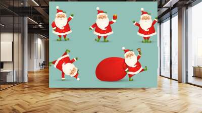 Collection of Cute Christmas Santa Claus isolated. Christmas Set of Cheerful, funny Santa clause for winter holidays. Happy Santa Claus cartoon character ready new year. vector. Wall mural