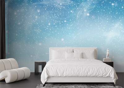 Winter christmas sky with falling snow. Snowflakes, snowfall. Vector illustration. Wall mural