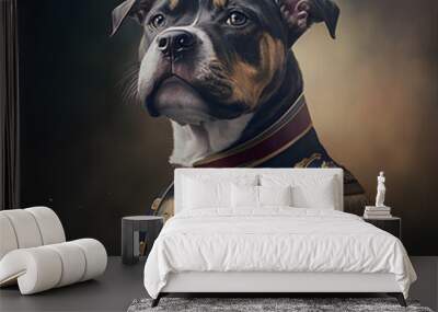 A portrait of a dog wearing historic military uniform. Pet portrait in clothing. Wall mural