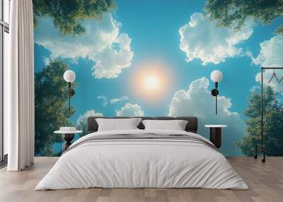 beautiful blue sky with soft white clouds timelapse for abstract background Wall mural