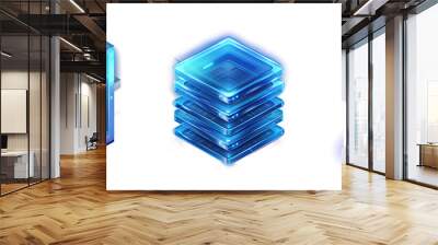 Set of Server Room Icons: 3D Database and Datacenter Concept with Ultraviolet Blue Dark Isometric Elements on Transparent Background for Dark Themes Wall mural