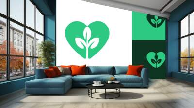 Leaf plant with heart logo design Wall mural