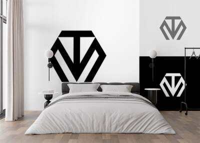 Letter TM or MT hexagon monogram logo design vector Wall mural