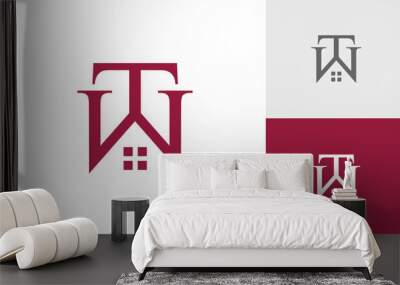 Letter TW initial monogram with house roof logo design Wall mural