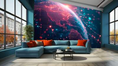 planet in space , world of technology illustration style , abstract on technology , ai on word,  Wall mural