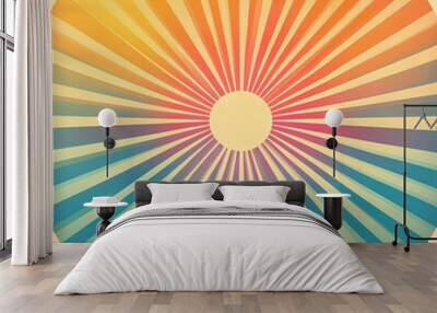 Retro Sunburst Background Design with Vintage Colors Wall mural