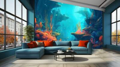 Underwater landscape, digital art. Generative AI Wall mural