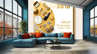  happy new year 2018 gold and black collors place for text chris Wall mural