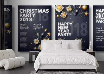 happy new year 2018 gold and black collors place for text christ Wall mural