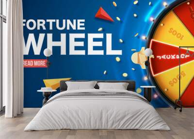 vector illustration of wheel of fortune 3d object isolated on blue background place for text Wall mural