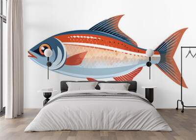 Graceful Finned Beauty: Rummynose Tetra in Mesmerizing 2D Illustration Wall mural