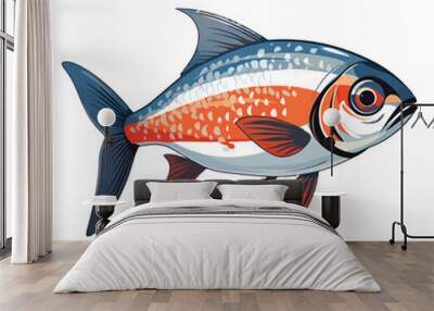 Graceful Underwater Charm: 2D Art of the Cardinal Tetra Fish Wall mural