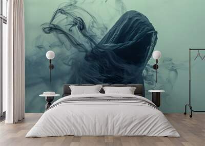 mysterious figure shrouded in smoke and mist conceptual portrait art in moody blue tones Wall mural