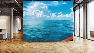 Stunning Ocean View from a Cruise Ship Deck, Nautical Scenic Perspective, Blue Sky, White Clouds, and Tranquil Waters Wall mural